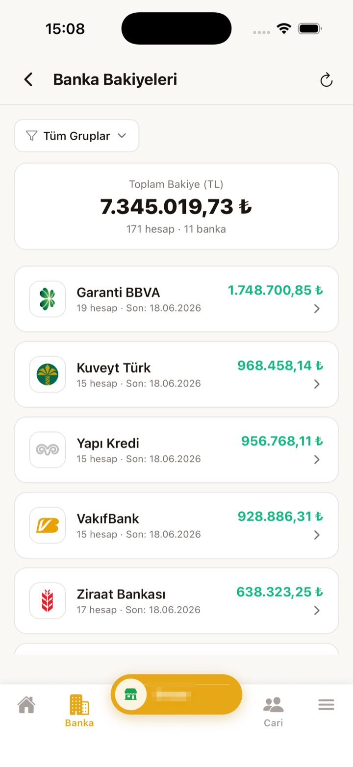 Terminal mobil banka bakiyeleri ekranı