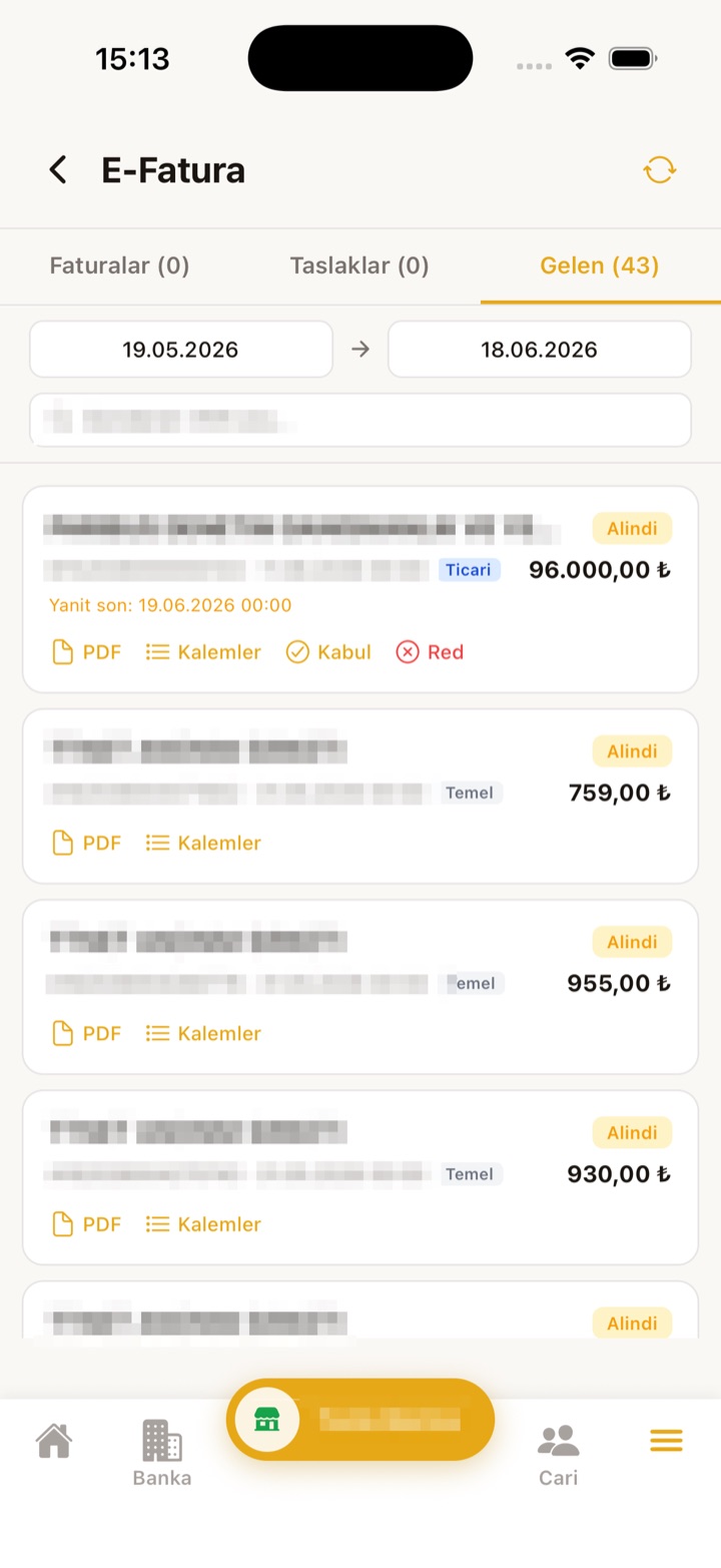 Terminal mobil e-fatura ekranı