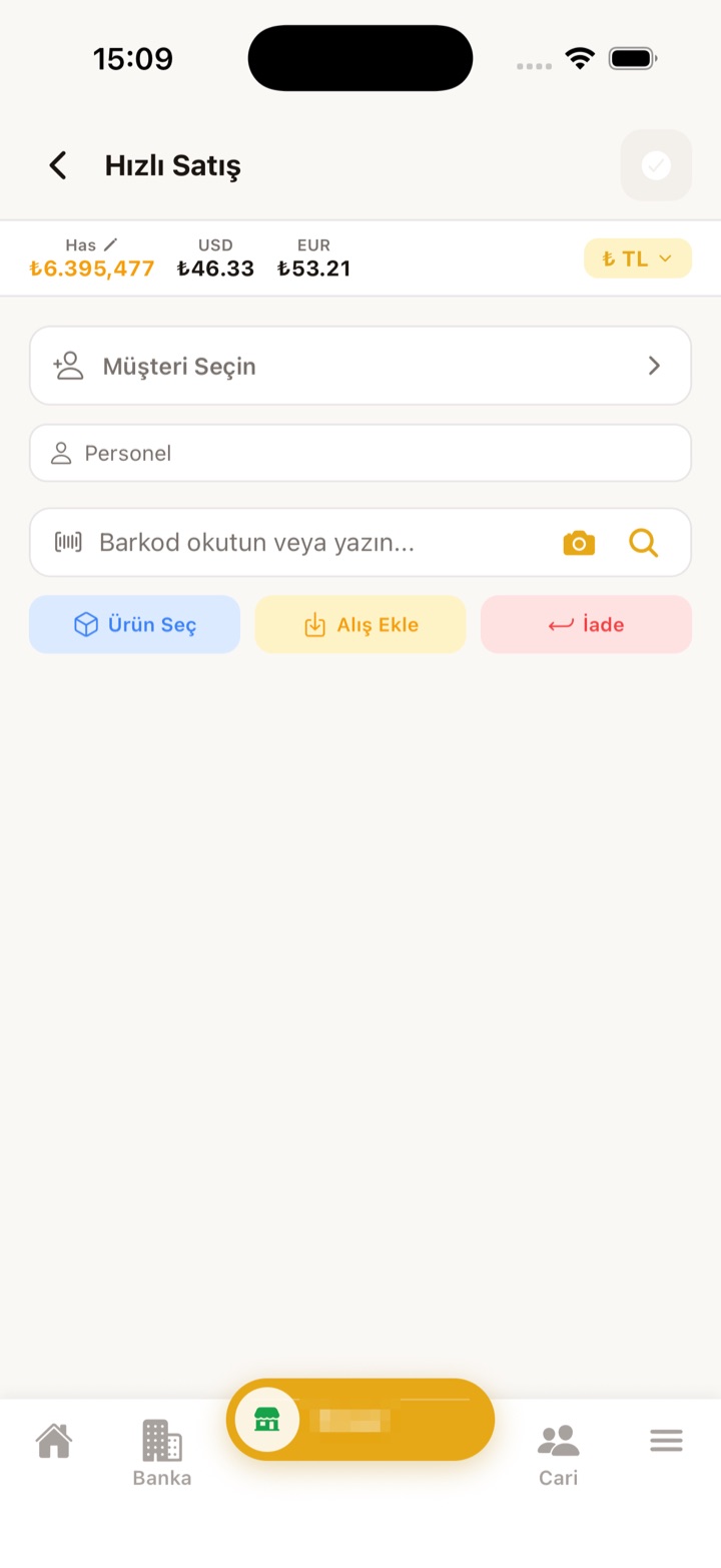 Terminal mobil hızlı satış ekranı