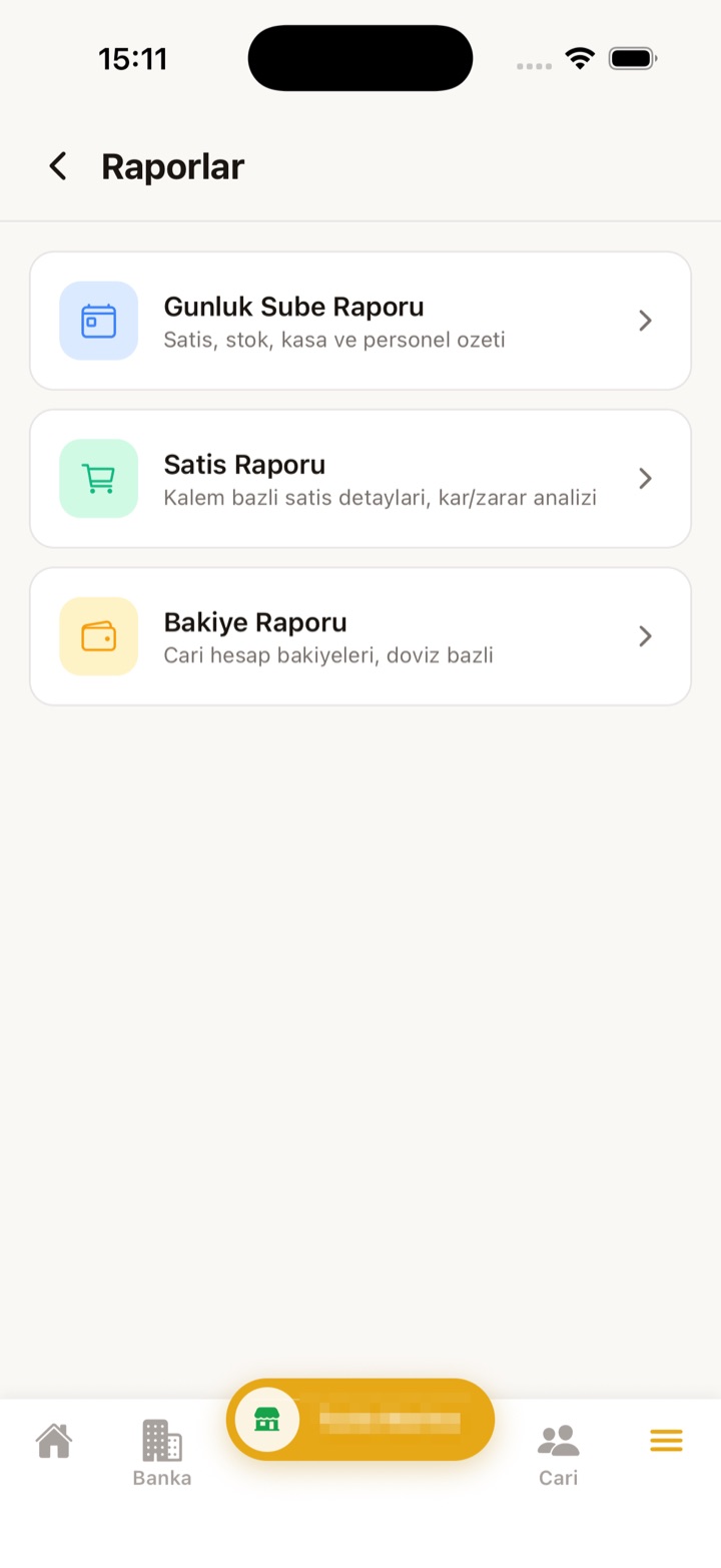 Terminal mobil raporlar ekranı