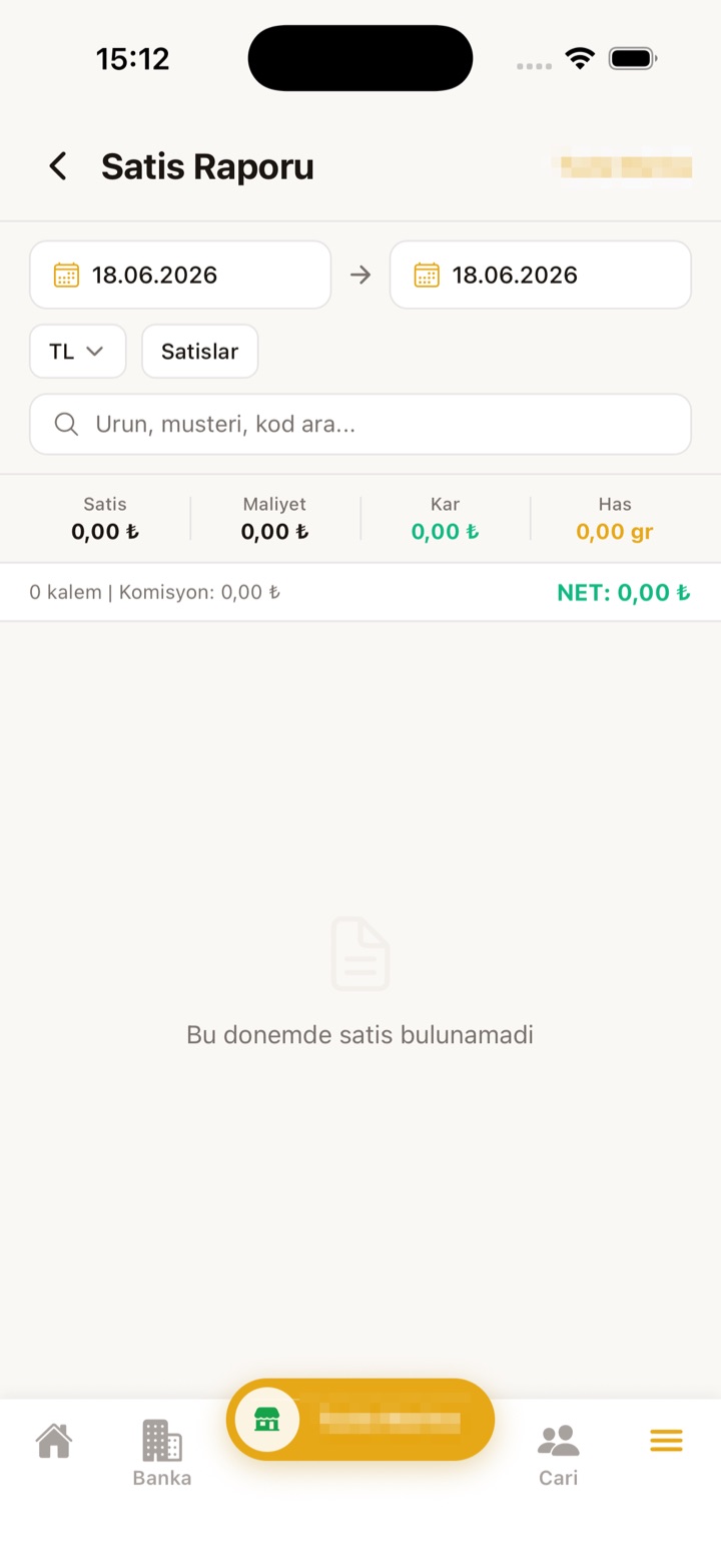 Terminal mobil satış raporu ekranı