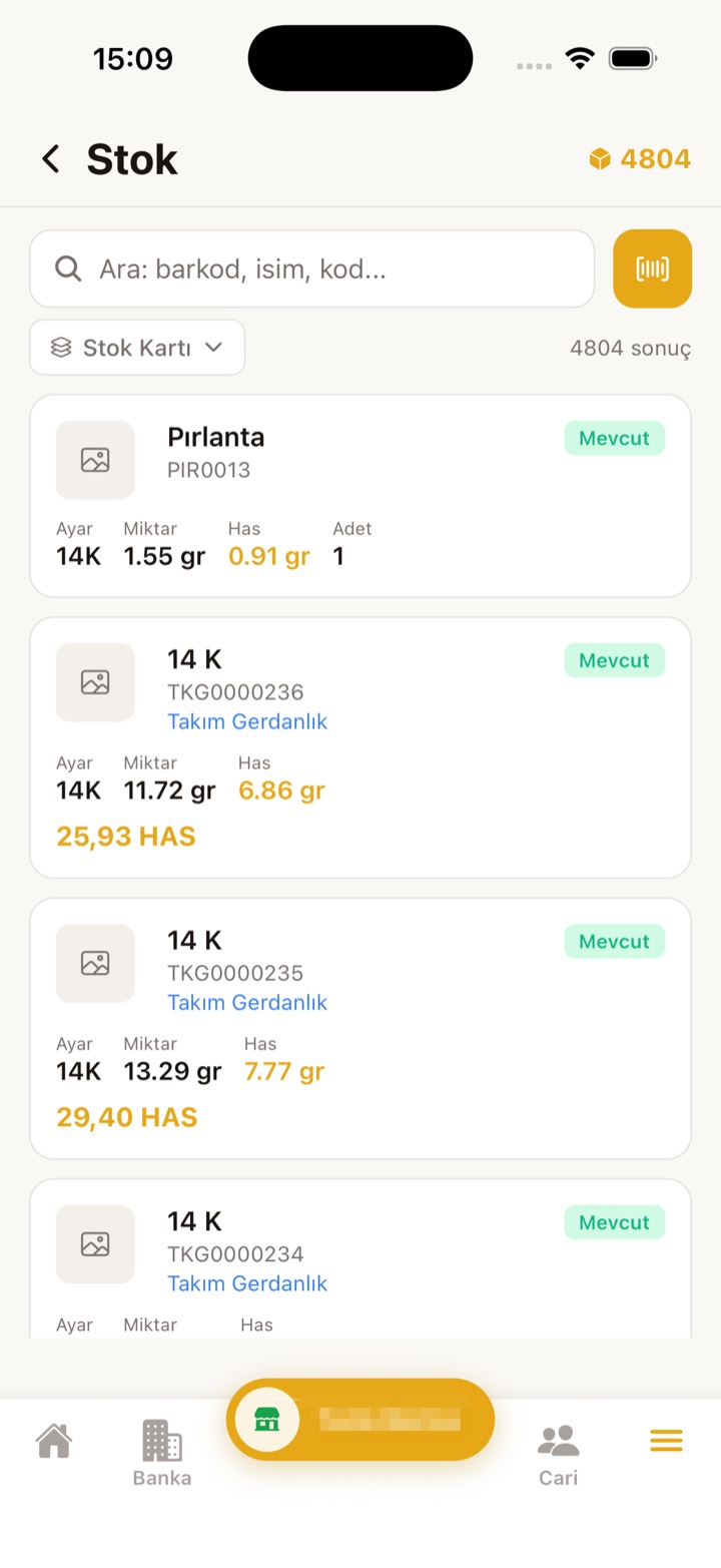Terminal mobil stok arama ekranı
